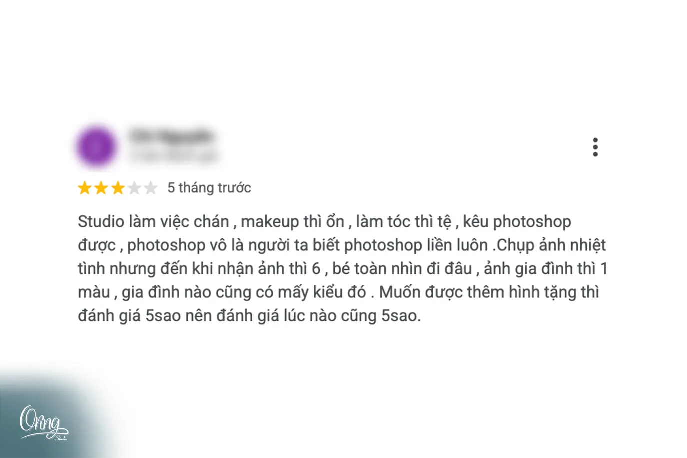 review yêu cầu đánh giá 5 sao tặng quà của studio lớn chụp ảnh cho bé tại Gò Vấp